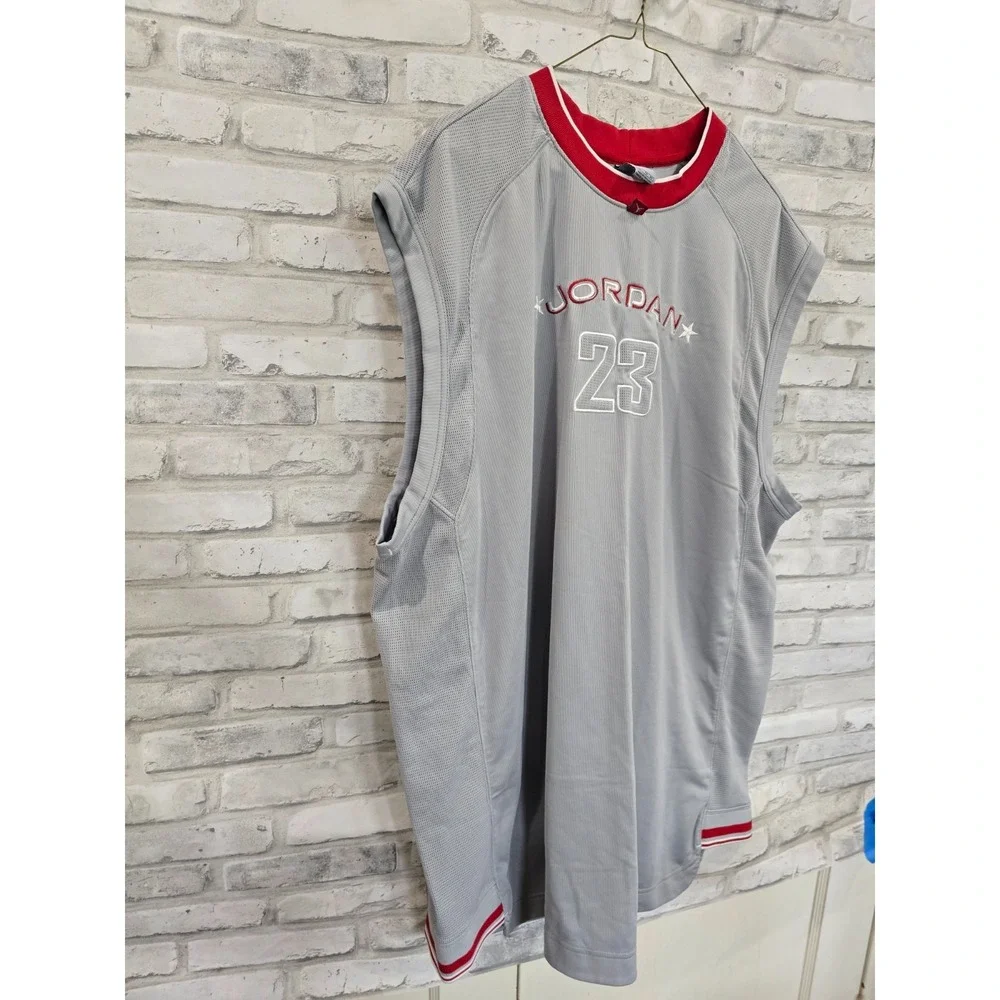 Vintage‎ 2005 Y2K Jordan Brand 23 Gray Red Embroidered Sleeveless Jersey Sz 2XL